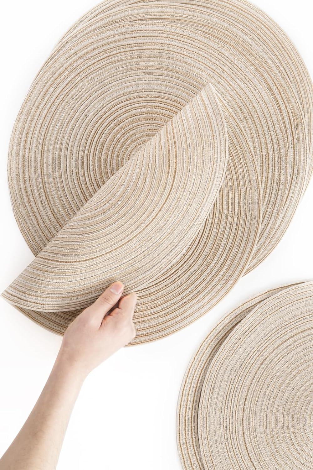 Asija Placemats，Round Cotton Braided Table Place Mats Braided Coaster Placemas Non-Slip Table Mats Placemats Set of 4 for in door Dining Kitchen Table Washable 15 inch