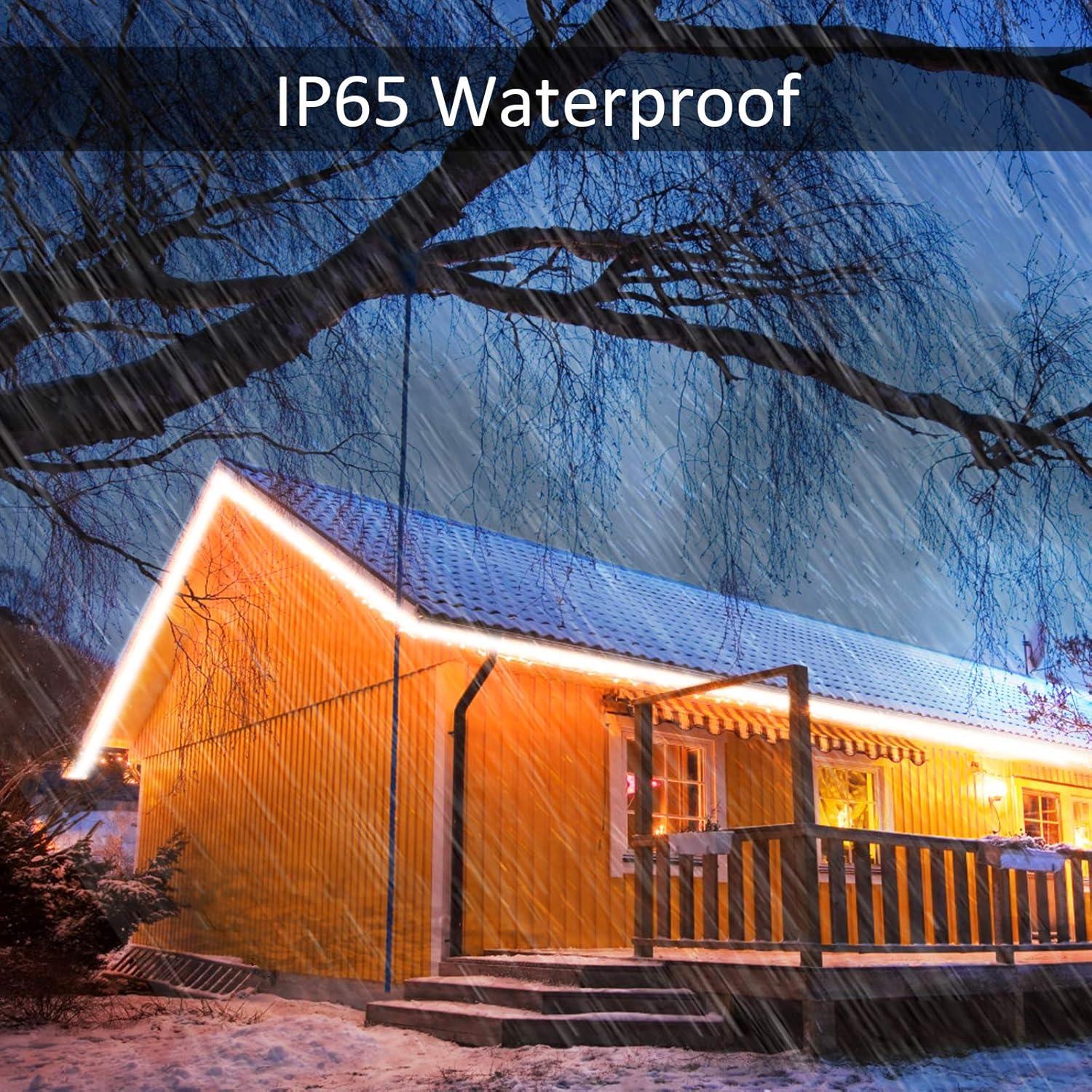 Novostella 98.4ft (49.2x2) Smart LED Outdoor Rope Light, Music Sync RGB Strip Lights, App Control and RF Remote Color Changing Dimmable Tape Exterior Lighting Kit, for Garden Stairs Party, 24V IP65