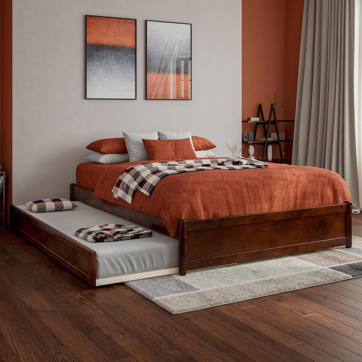 AFI Furnishings Full Panel Platform Bed with Twin Trundle in Walnut