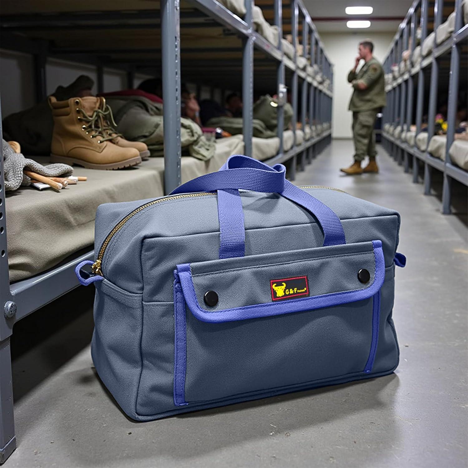 G & F Products New Tool Bag, Mechanics Style, Brass Zipper, Side Pockets, Grey, 11 Inch Long, 1 Pack
