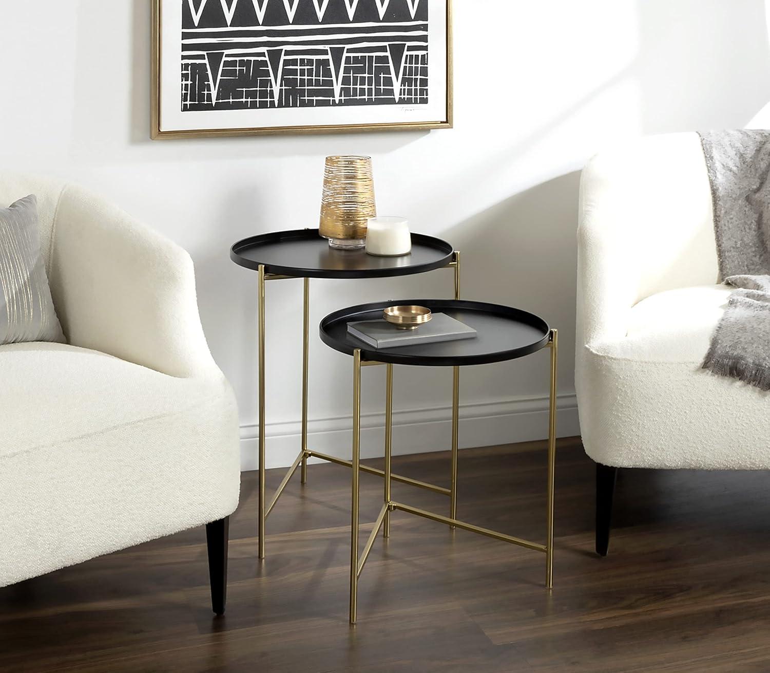 Kate and Laurel Ulani Round Metal Nesting Table, 2 Piece, Black and Gold