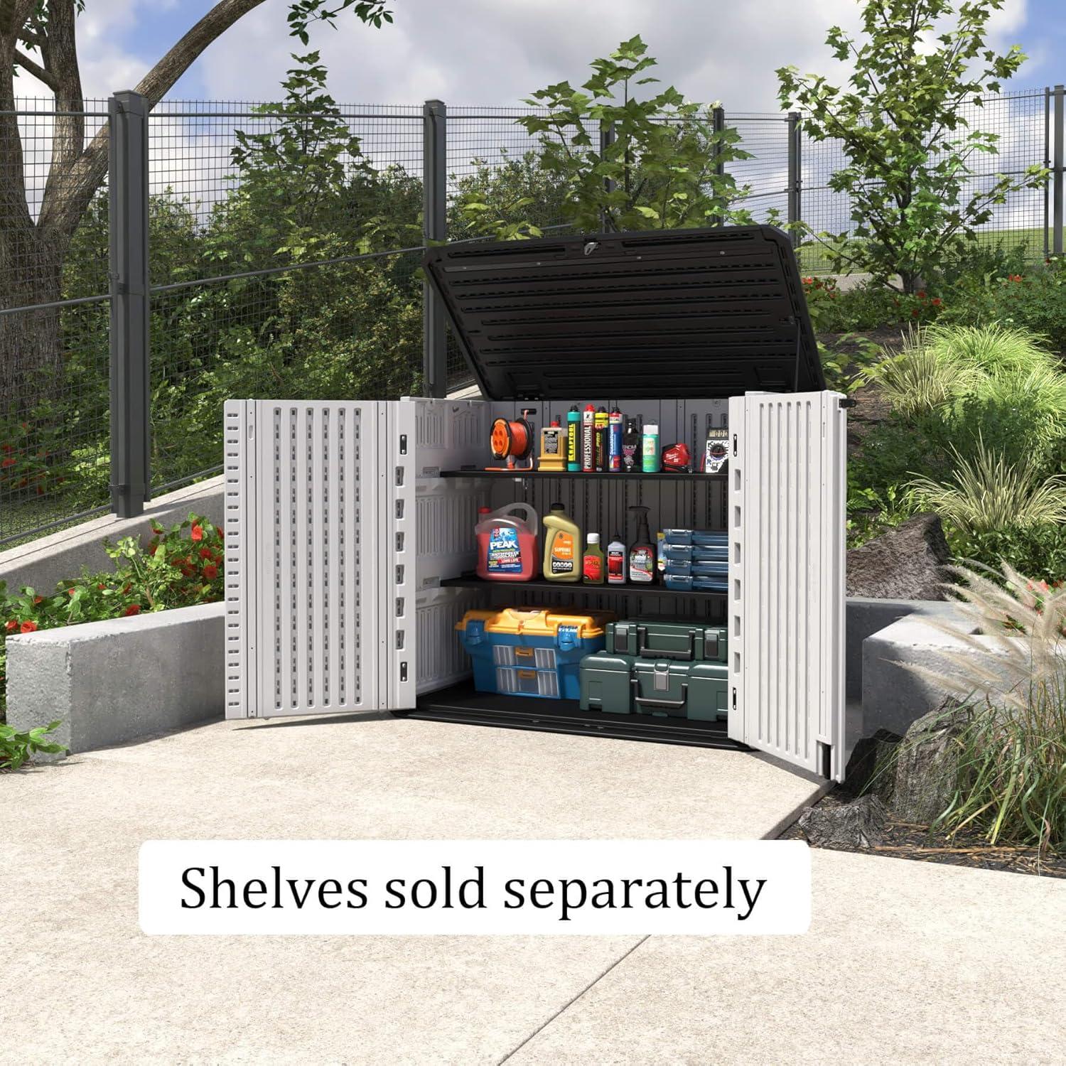 White HDPE Resin Outdoor Storage Shed with Shelving