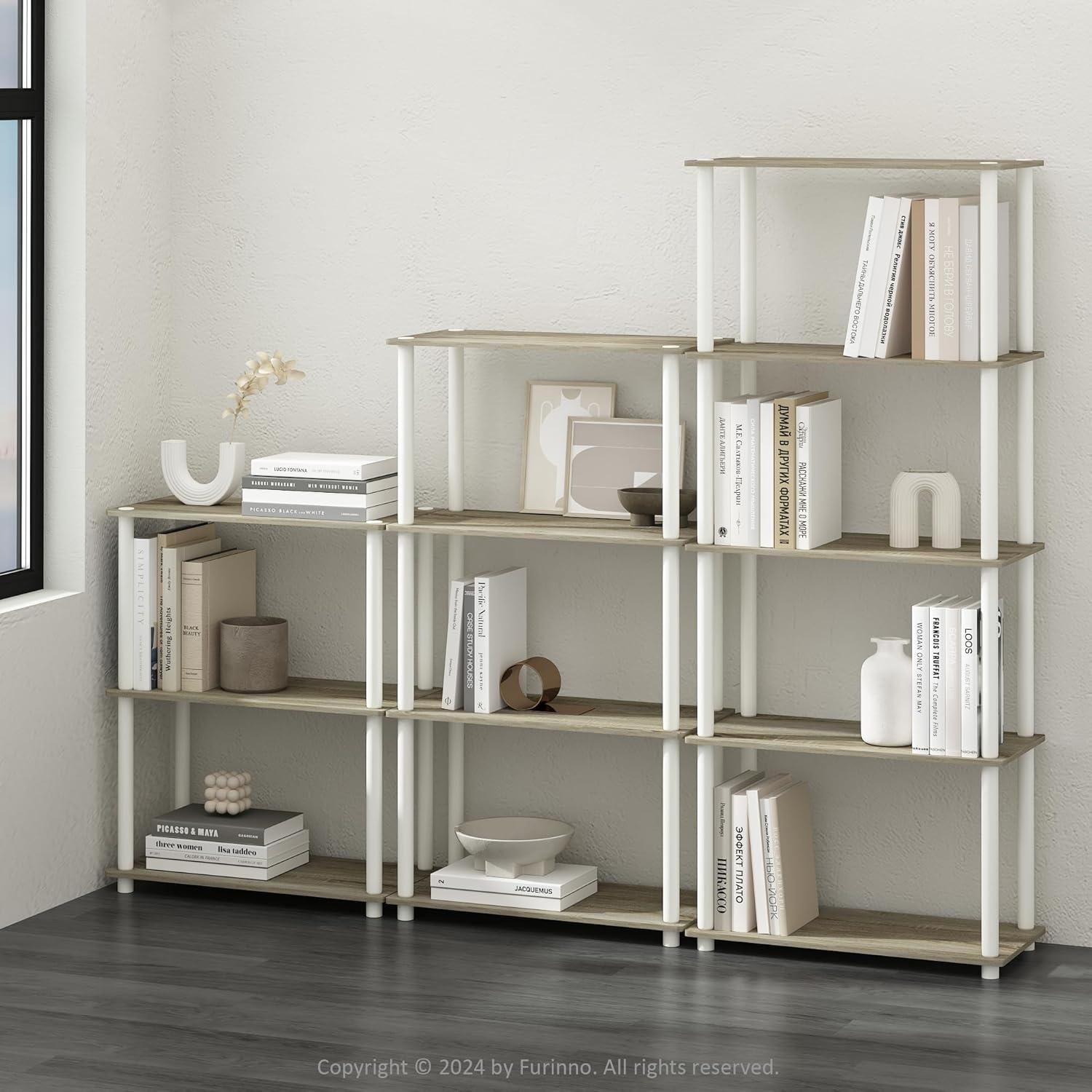 99557OK-WH Turn-N -Tube 4-Tier Multipurpose Shelf Display Rack, Sonoma Oak & White