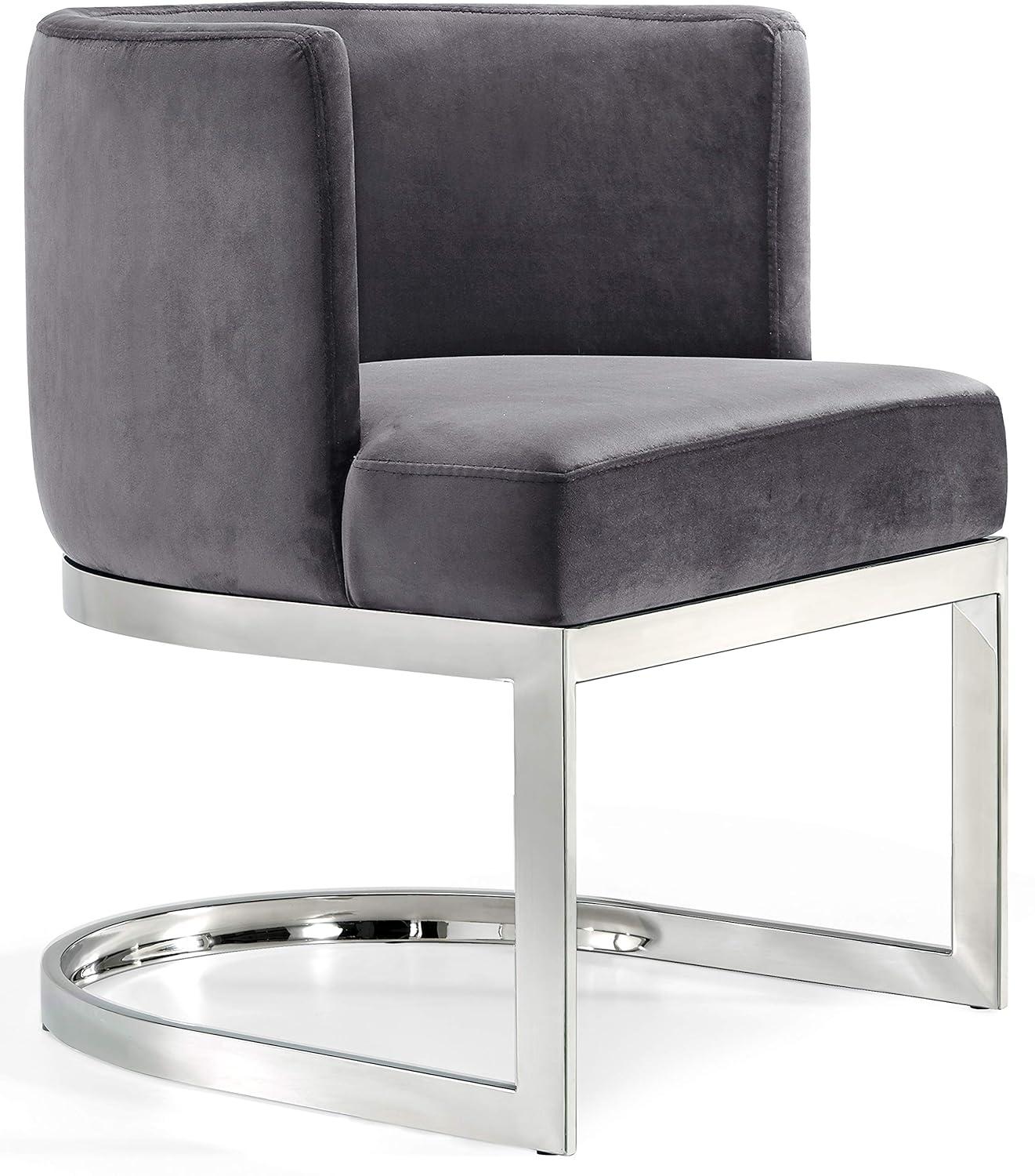 RUIHONGQING Gianna Collection Modern | Contemporary Velvet Upholstered Dining Chair with Polished Chrome Metal Frame, 24" W x 22" D x 29.5" H, Grey