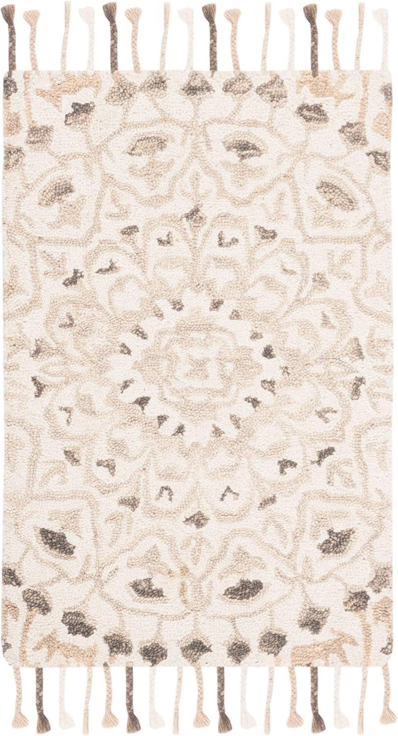 SAFAVIEH Blossom Kelvin Abstract Wool Fringed Area Rug, Ivory/Taupe, 2' x 3'