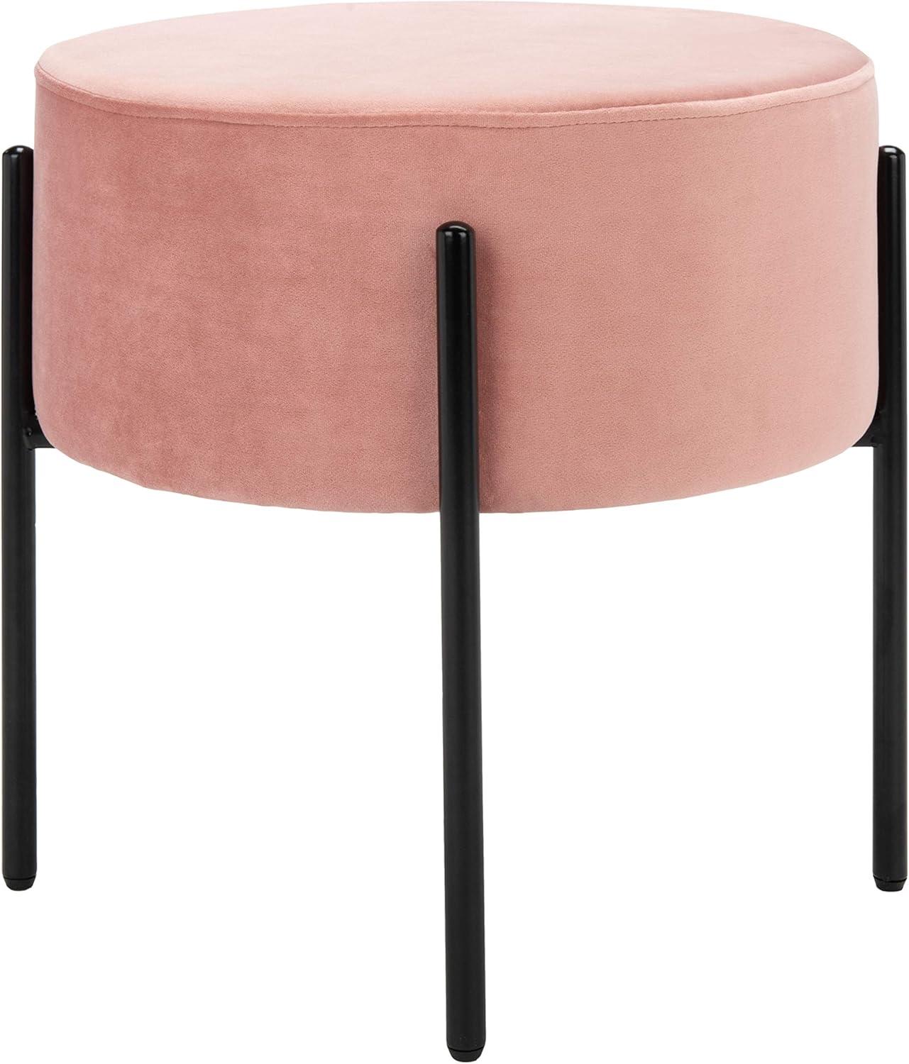 Lisbon Round Ottoman - Dusty Rose/Black - Safavieh