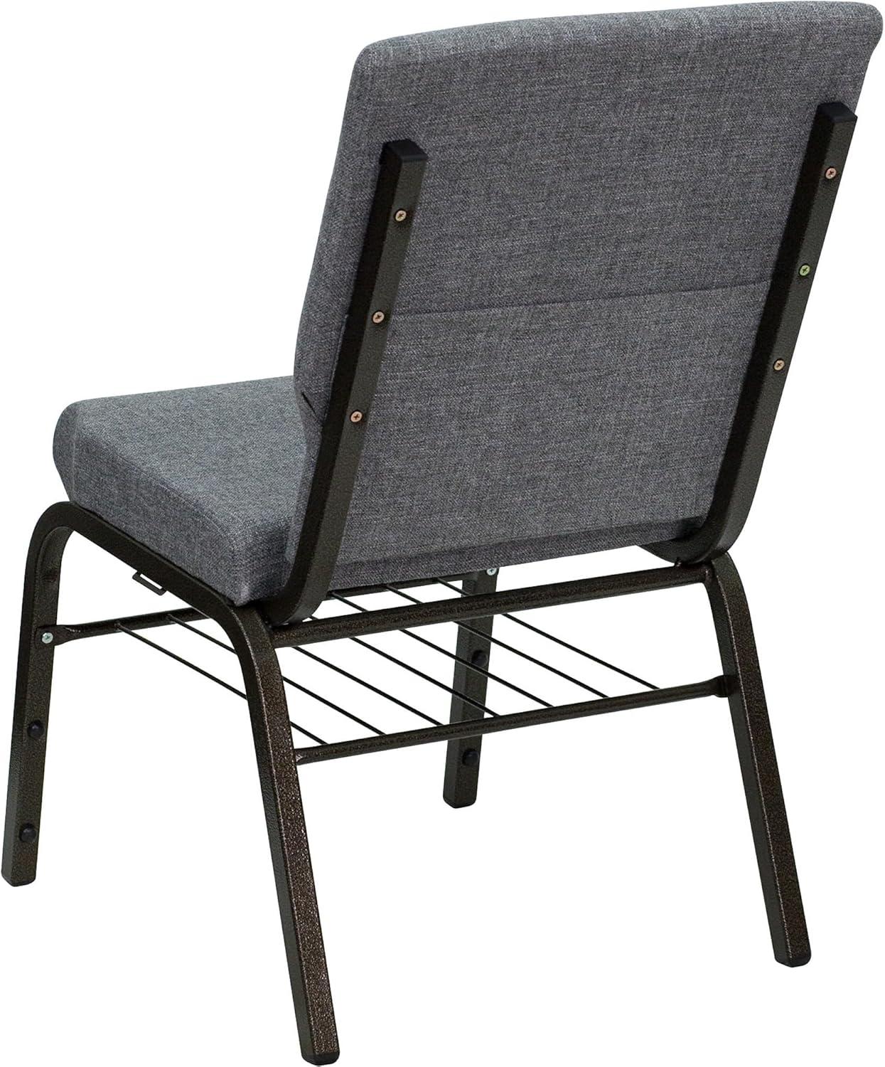 Flash Furniture HERCULES Series 18.5''W Church Chair in Gray Fabric with Book Rack - Gold Vein Frame