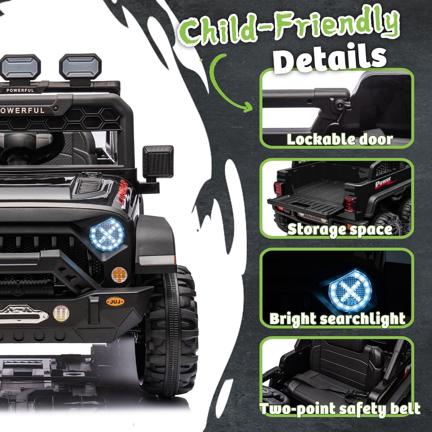 Ancheer 24V Real 2 Seater Ride On Toys Electric SUV Jeep Car With Remote Control,2WD/4WD Switchable, 4X100W Motor, Bluetooth, Music, USB, Lights