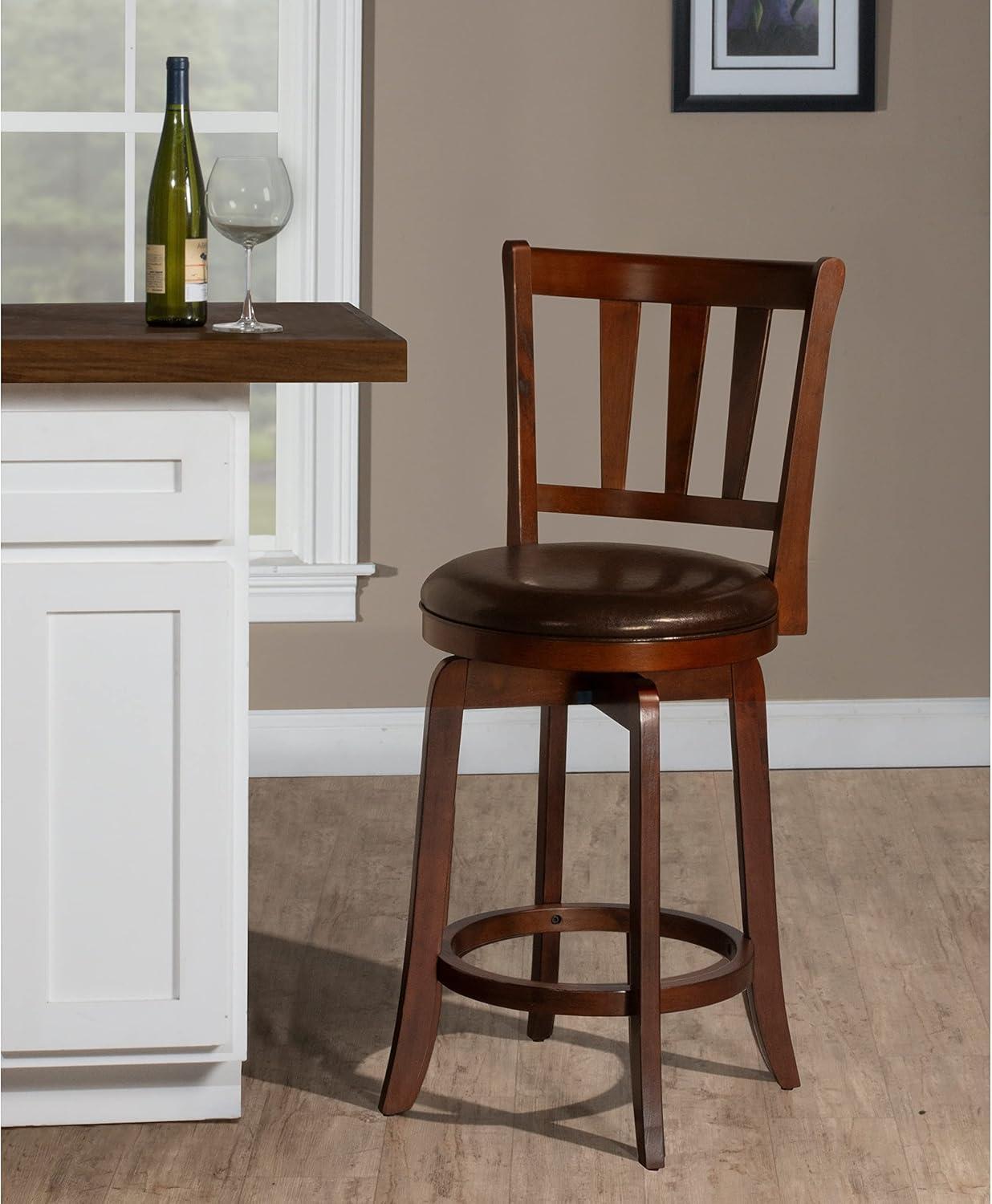 Black Wood and Faux Leather Swivel Counter Stool