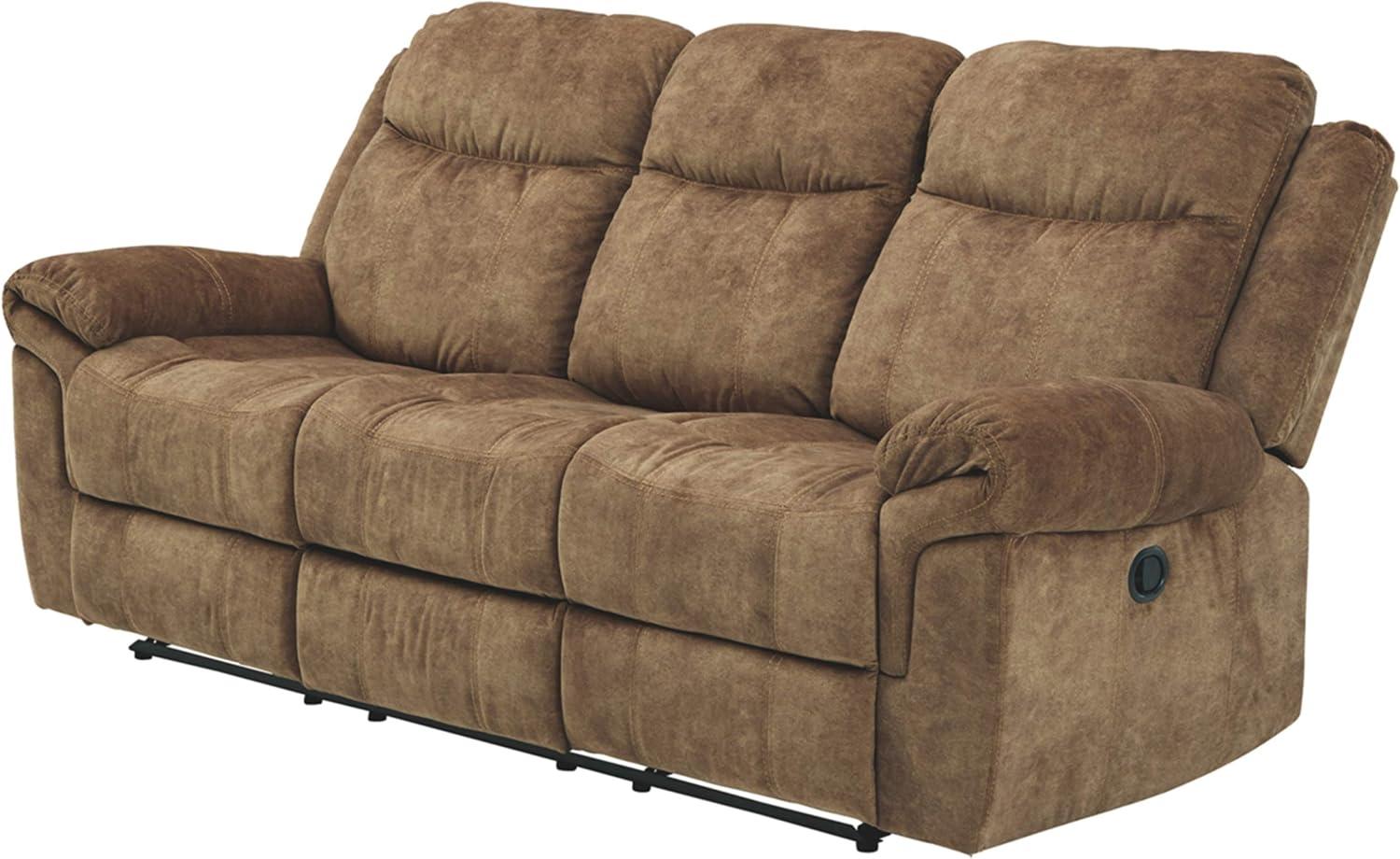 Nutmeg Brown Velvet Manual Reclining Sofa with Cup Holders