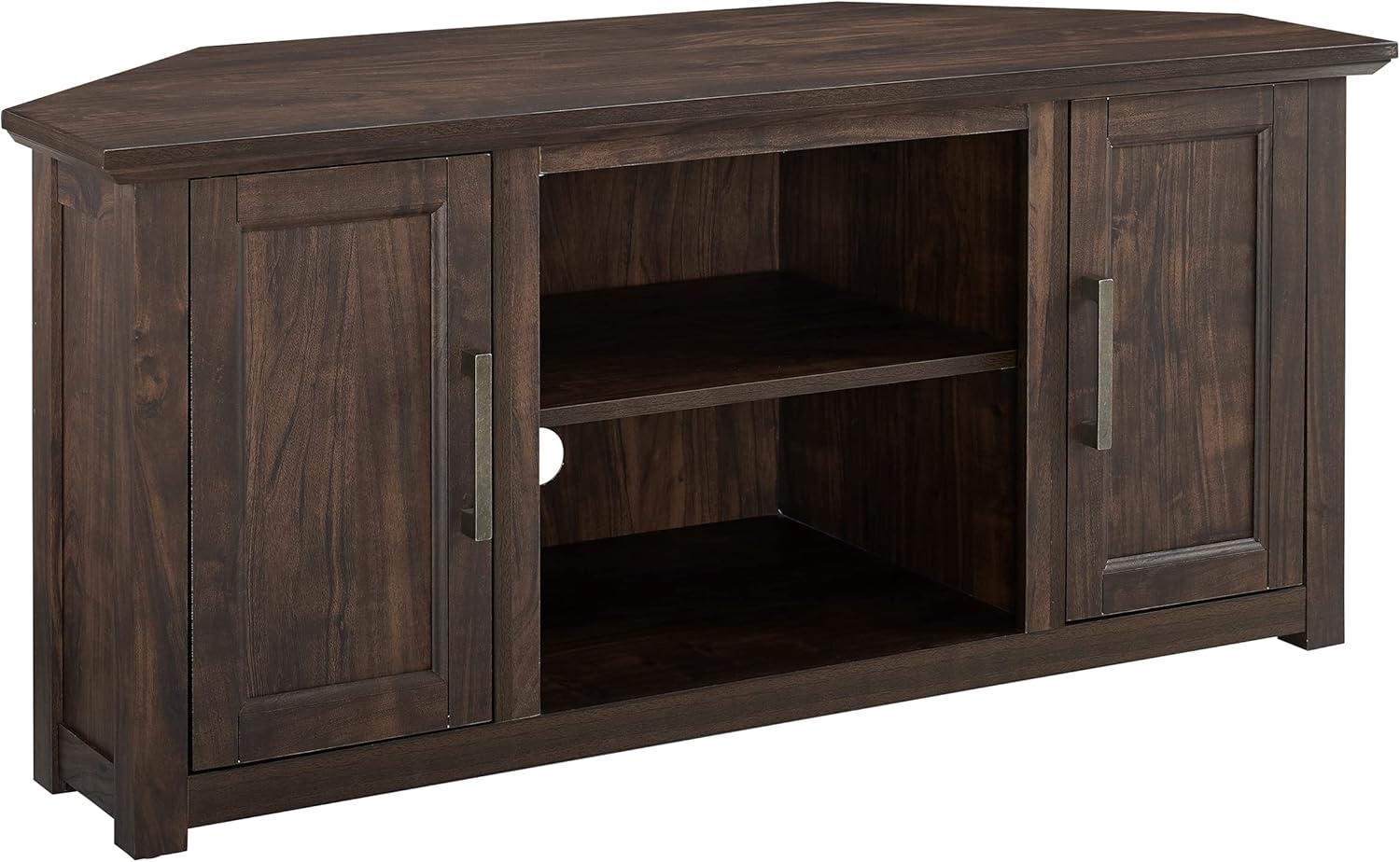 Rustic Dark Walnut Corner TV Stand with Cabinets