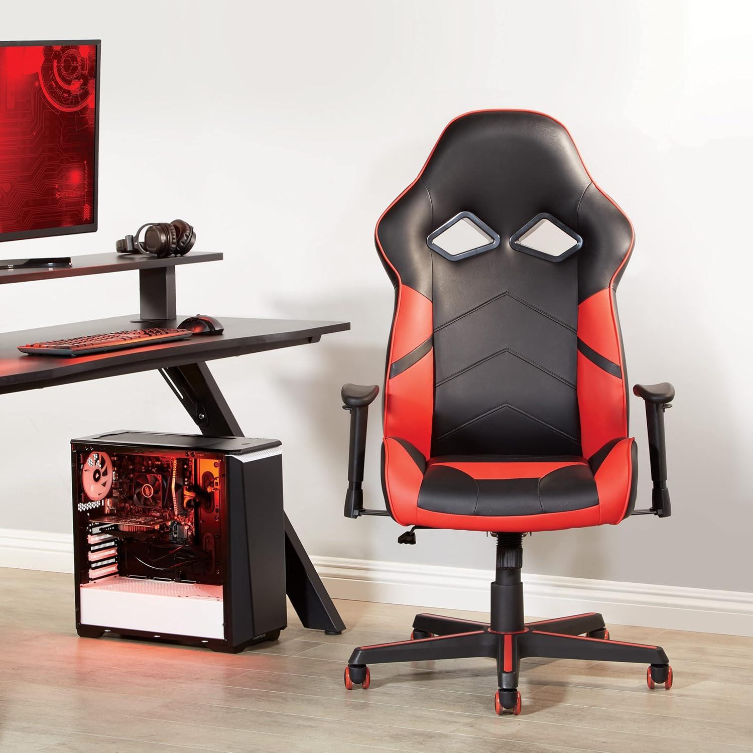 Vapor Gaming Chair in Black Faux Leather with Red Accents