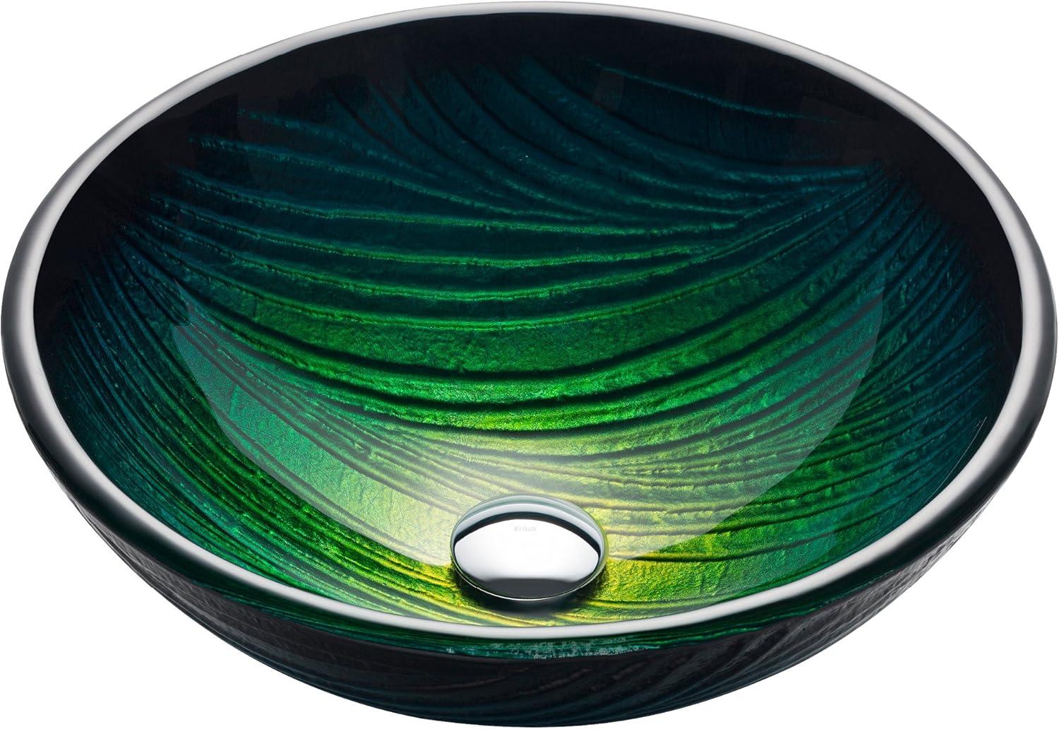 Nei Green Tempered Glass Circular Vessel Sink, 17 inch