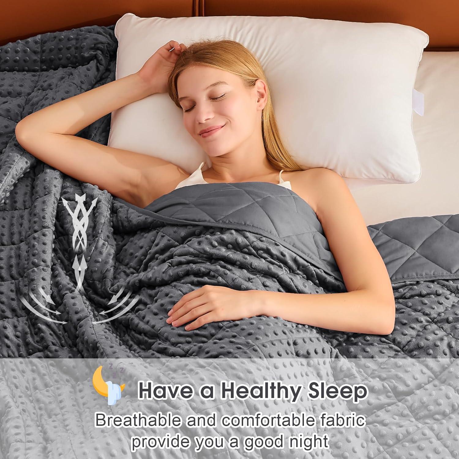 Weighted Blanket for Adults (12lbs, 48"x72" Twin Size) - Cooling Heavy Blanket for 110-130lbs with Premium Glass Beads - Soft Thick Big Blankets for All-Season Sleeping Comfort Breathable- Grey