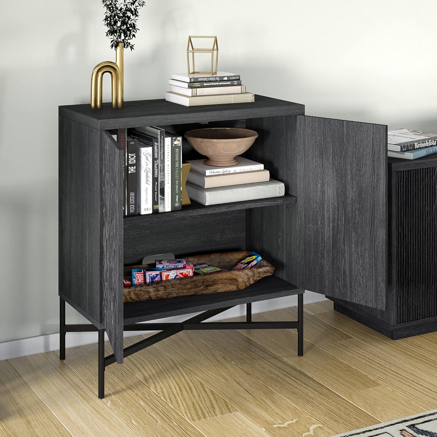 Brighton 28" Charcoal Gray Ribbed Accent Cabinet with Adjustable Shelving