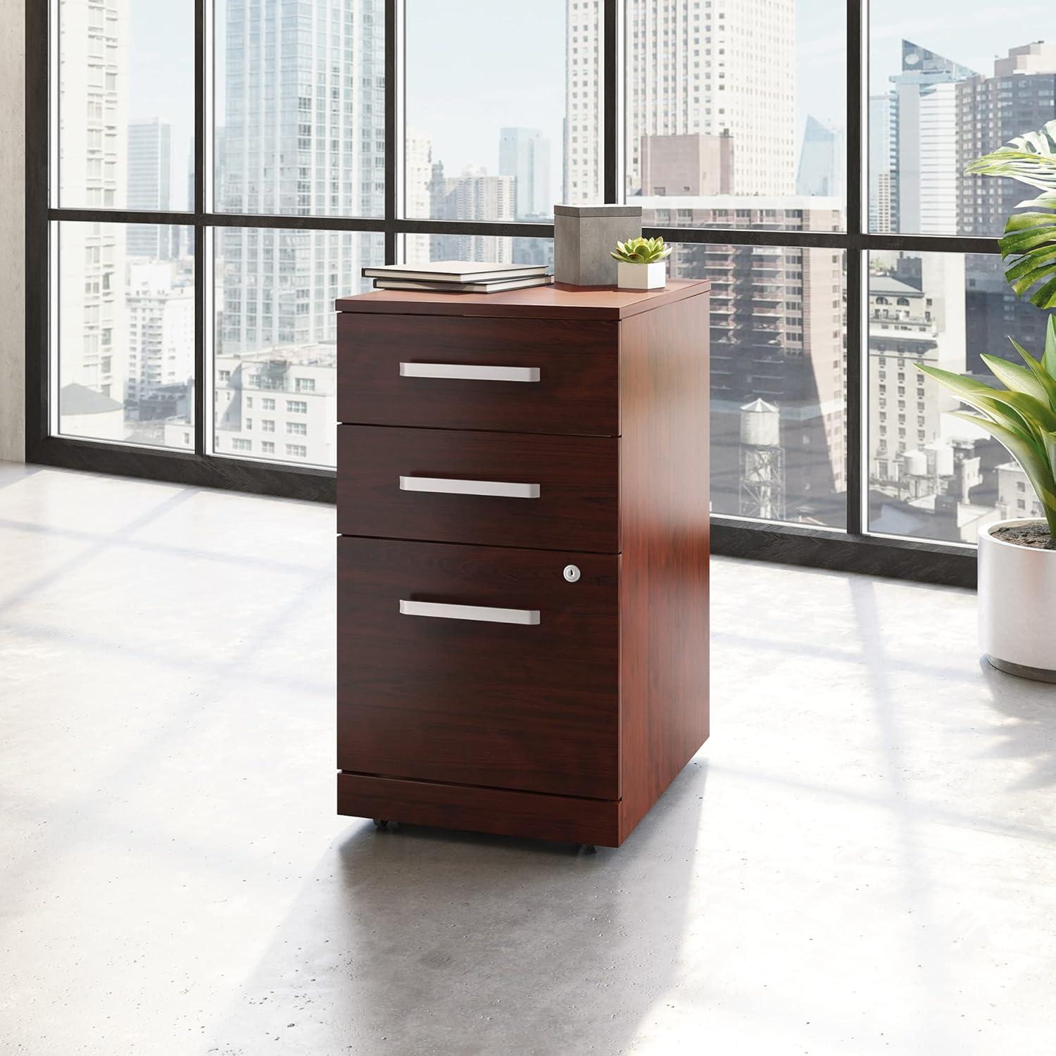 Classic Cherry 3-Drawer Lockable Mobile Pedestal File Cabinet