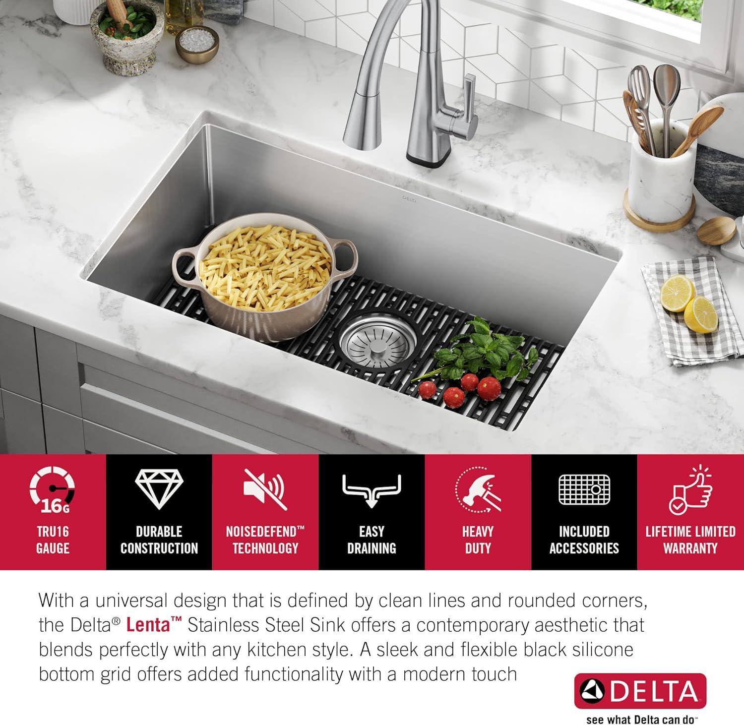 Delta Lenta™ Undermount 16 Gauge Stainless Steel Single Bowl Kitchen Sink with Accessories