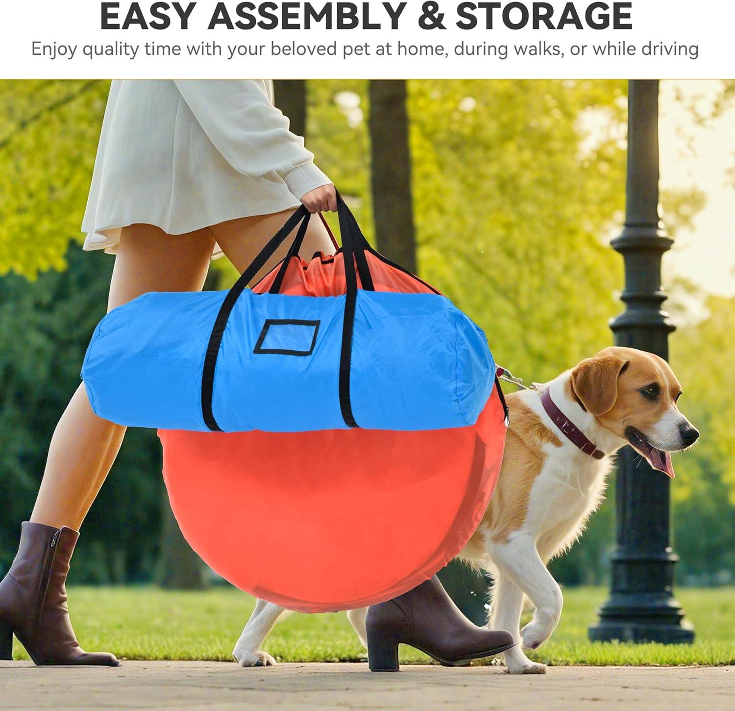 Red and Blue Dog Agility Training Set with Tunnels
