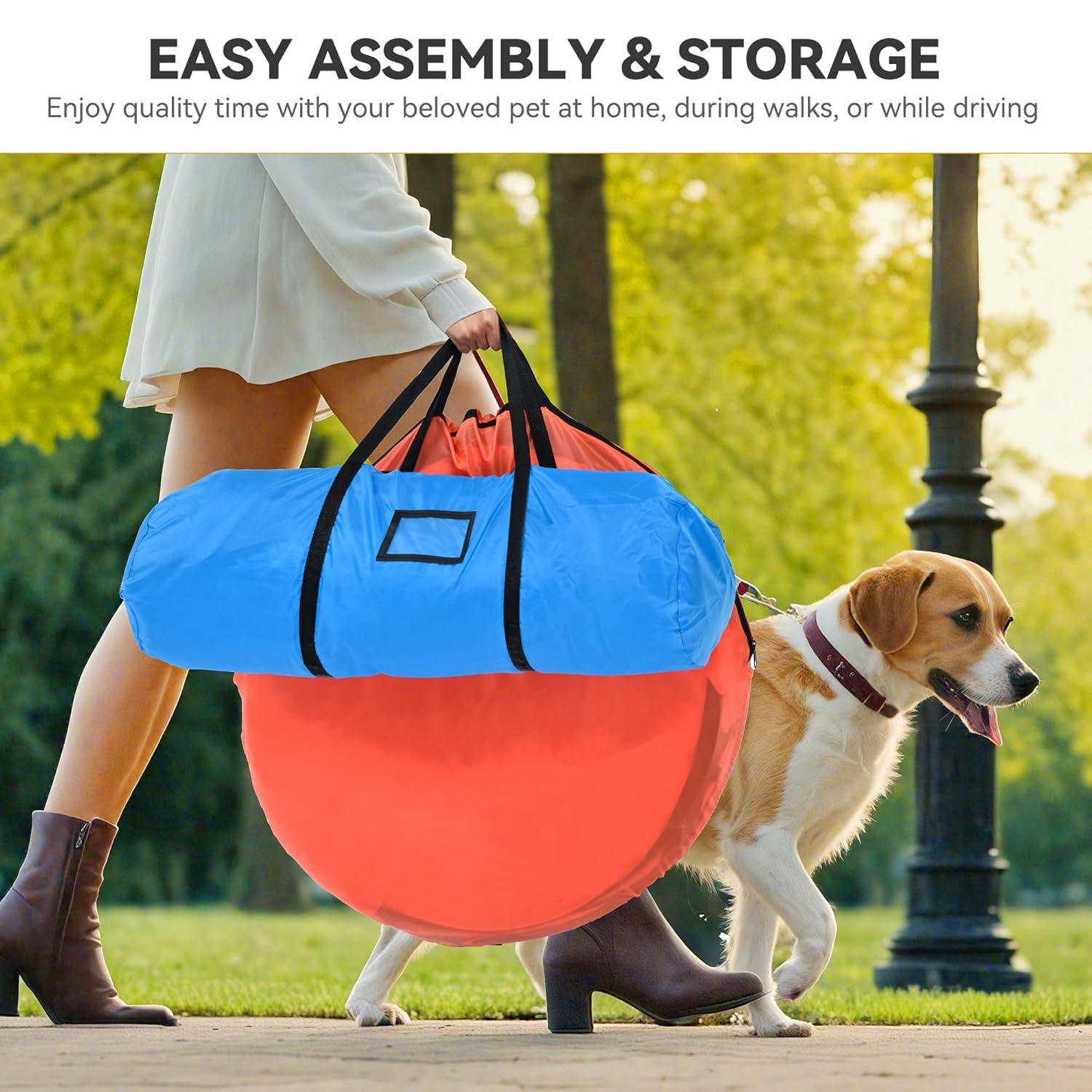 YITAHOME Dog Agility Training Equipment Set with 2 Flexible Tunnels, 2 Hurdles, Jump Ring, 6 Weave Poles, Pause Platform, Teaser Pole, 3 Flying Discs, and Carry Bags for Indoors Outdoors, Orange/Blue
