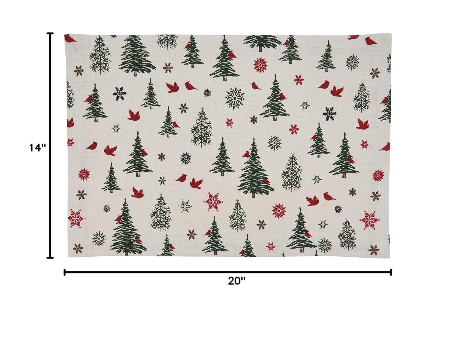 Saro Lifestyle Saro Lifestyle Christmas Tree & Snowflakes Design Holiday Table Mats (Set of 4), Ivory, 14"x20"