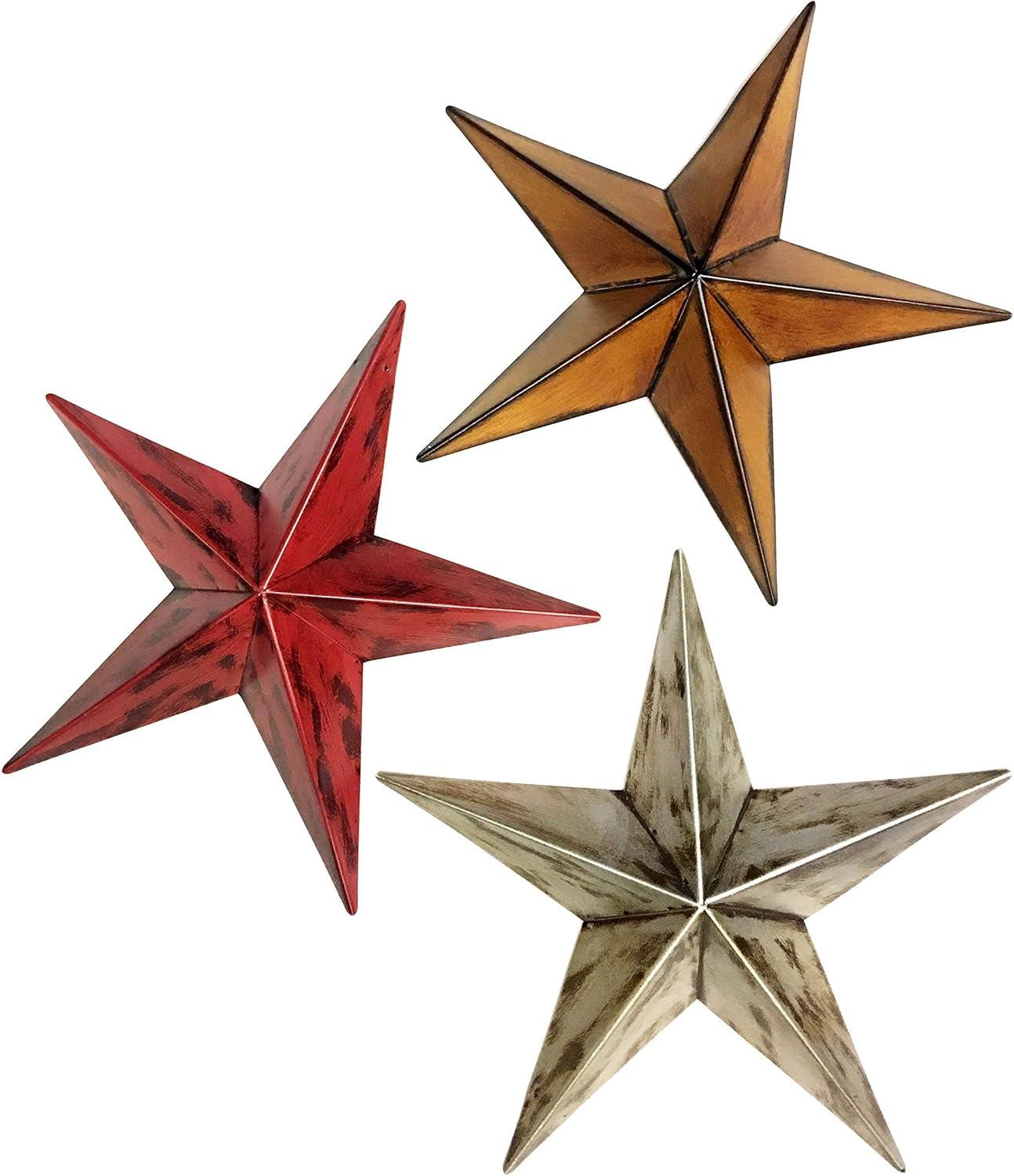 Metal Indoor Outdoor Star Multi Colored Wall Decor Set (Set of 3)