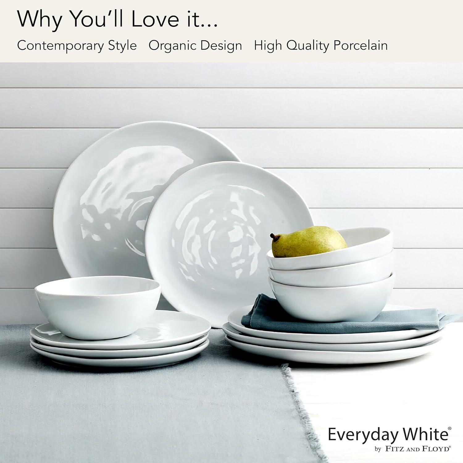 White Porcelain 12-Piece Dinnerware Set, Service for 4