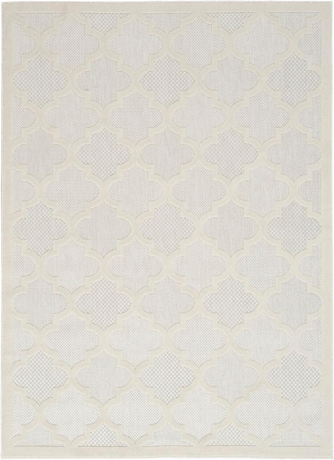 Ivory and White Trellis Synthetic Flat Woven 6' x 9' Rug