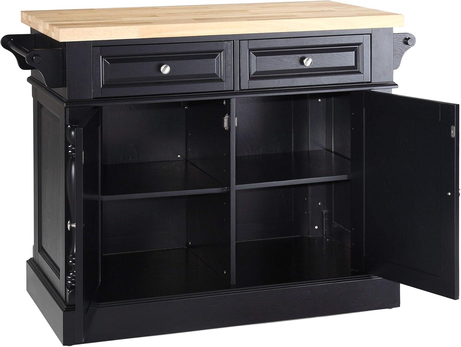 Oxford Butcher Block Kitchen Island Black - Crosley: Rolling Cart with Storage, Adjustable Shelves, Towel Bar