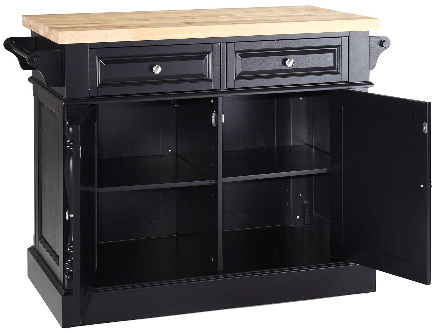 Oxford Butcher Block Kitchen Island Black - Crosley: Rolling Cart with Storage, Adjustable Shelves, Towel Bar