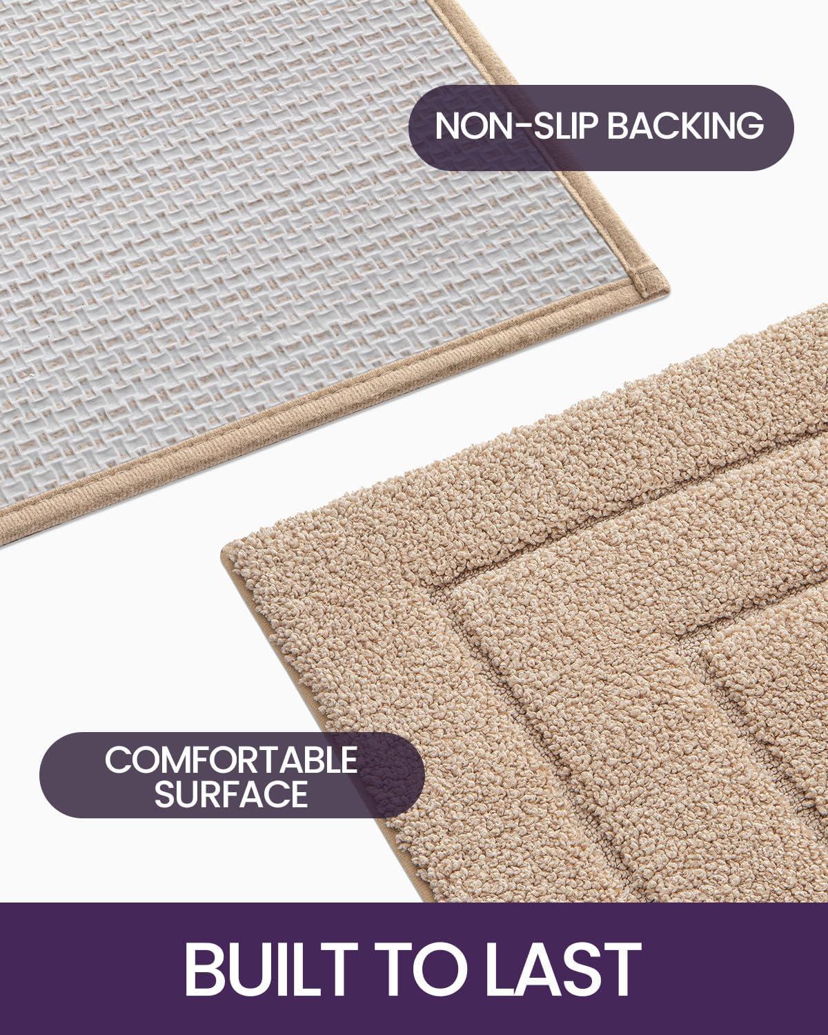 Smiry Microfiber Bathroom Rugs, 16"x24" Soft and Absorbent Bath Rugs, Non-Slip Machine Wash bath mats, Beige