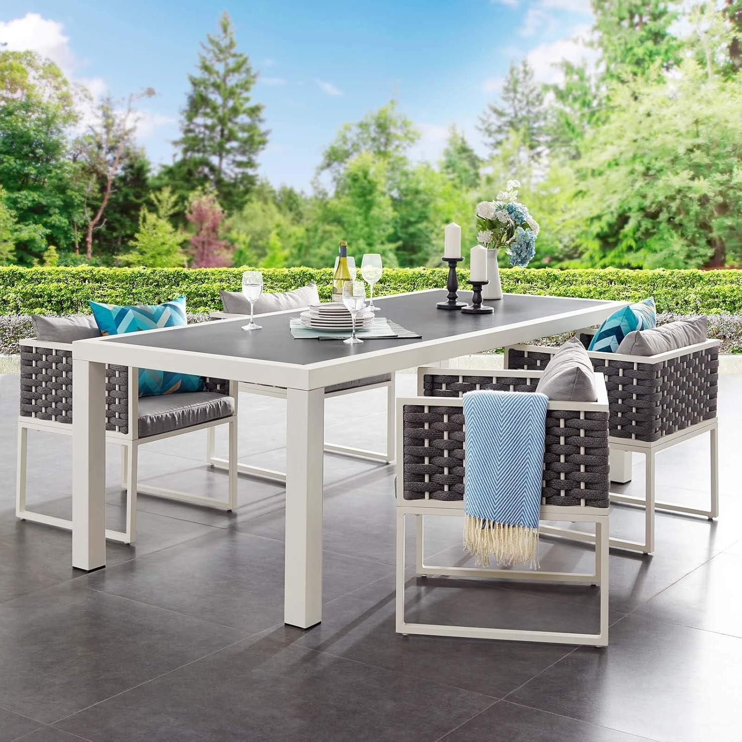 Modway Stance Rectangle Aluminum Patio Dining Table in White and Gray