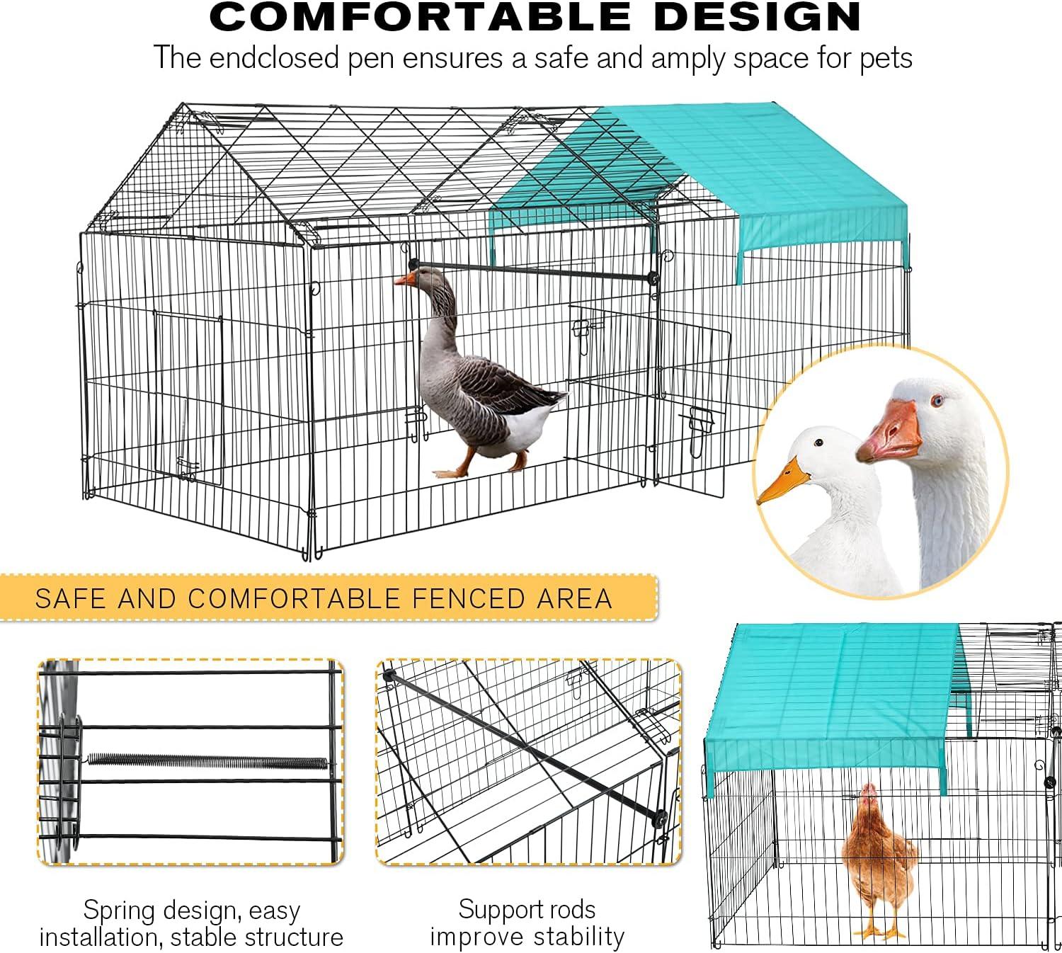 Metal Chicken Coop, 86 x 40 x 40 Inch Chicken Run for Yard with Waterproof Cover, Outdoor Portable Chicken Pen with 4 Doors, 1 Window, Chicken House for Small Animals Duck, Rabbit, Hen