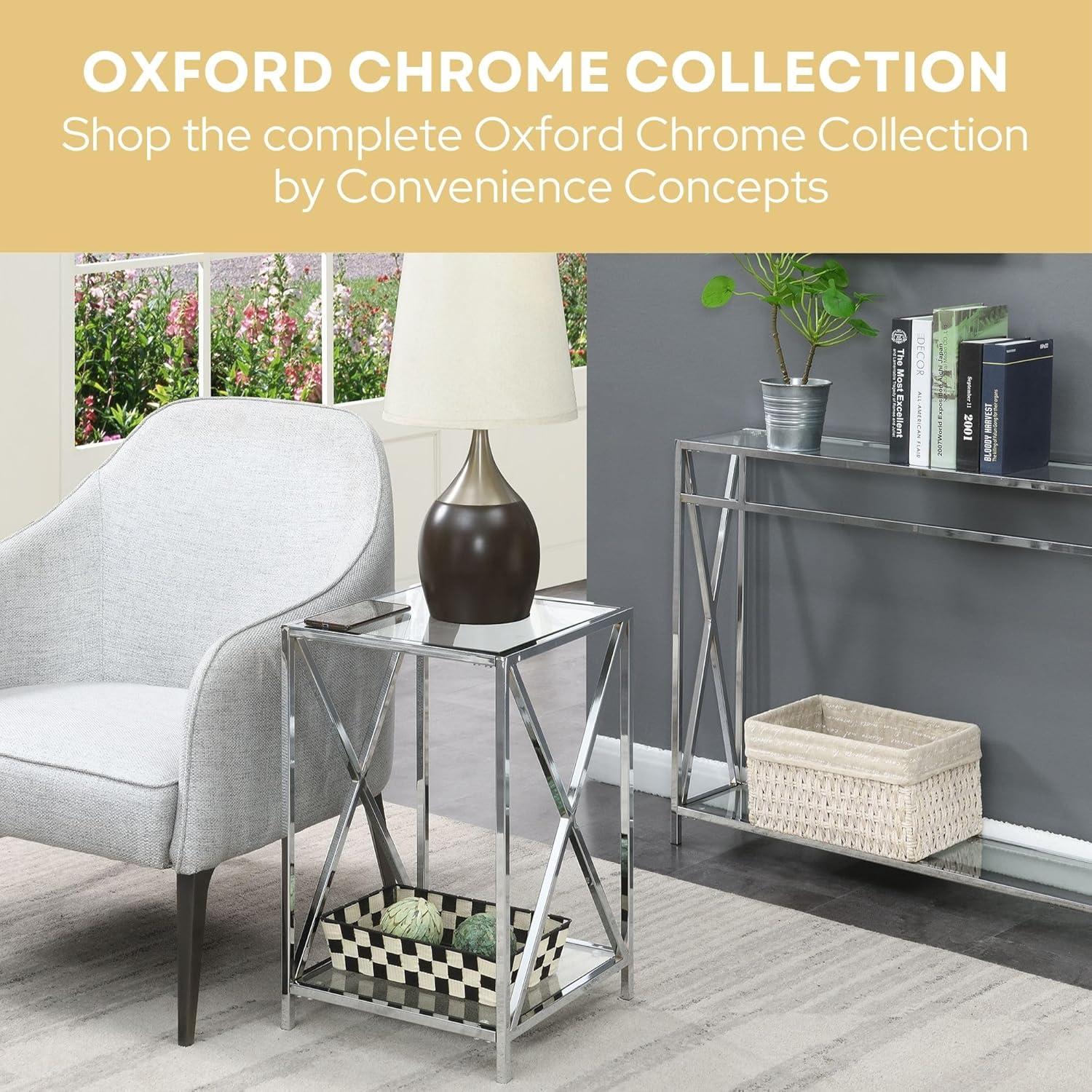 Convenience Concepts Oxford Chrome Glass C End Table in Glass & Chrome Frame