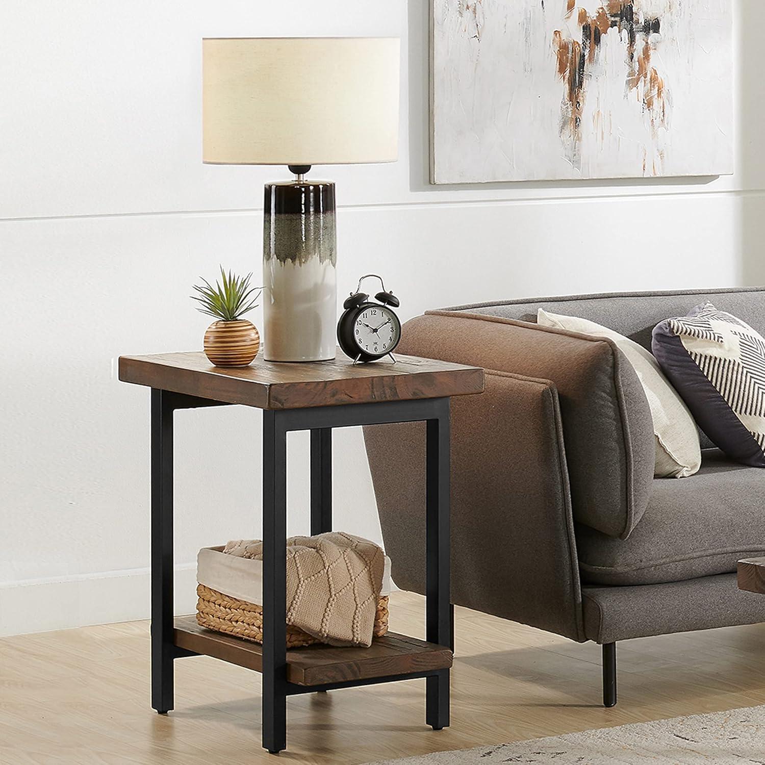 Pomona Rustic Natural Solid Pine and Metal 2-Tier End Table