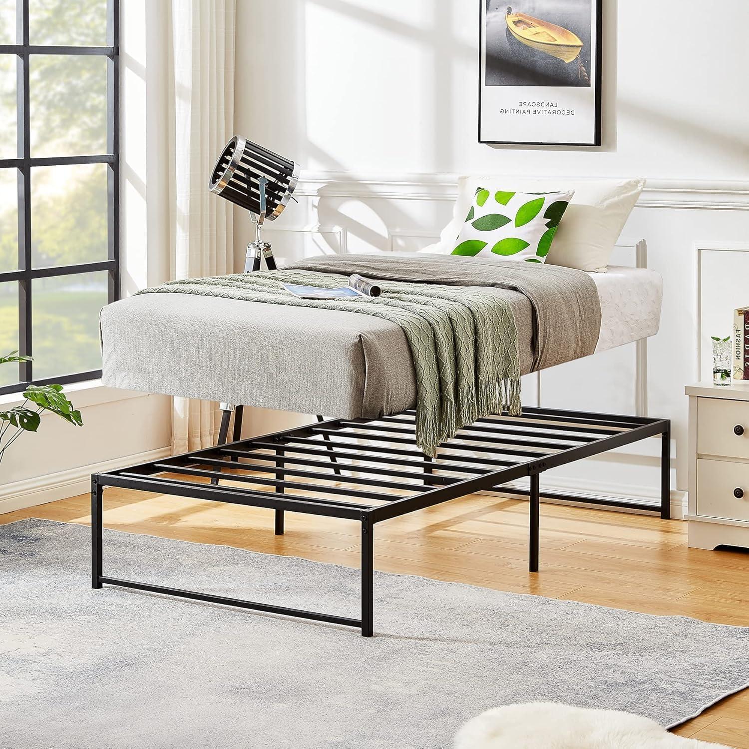 Twin Black Metal Platform Bed Frame with Slats