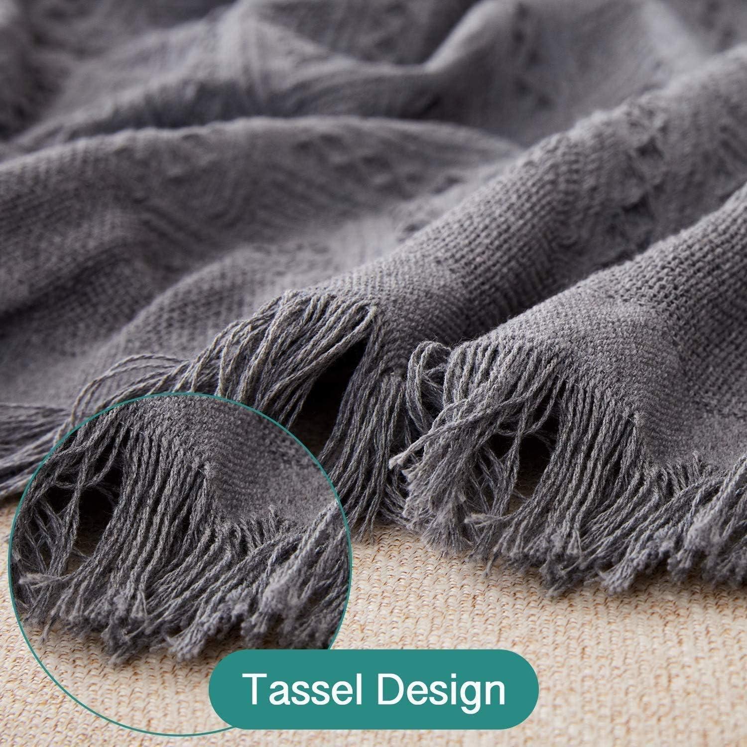 Rose Home Fashion Geometric Jacquard Sectional Couch Covers for Sectional Sofa - 2 Pieces Washable L Shape Couch Cover Blanket with Tassels, Furniture Protector for Dogs (Large, Dark Gray)