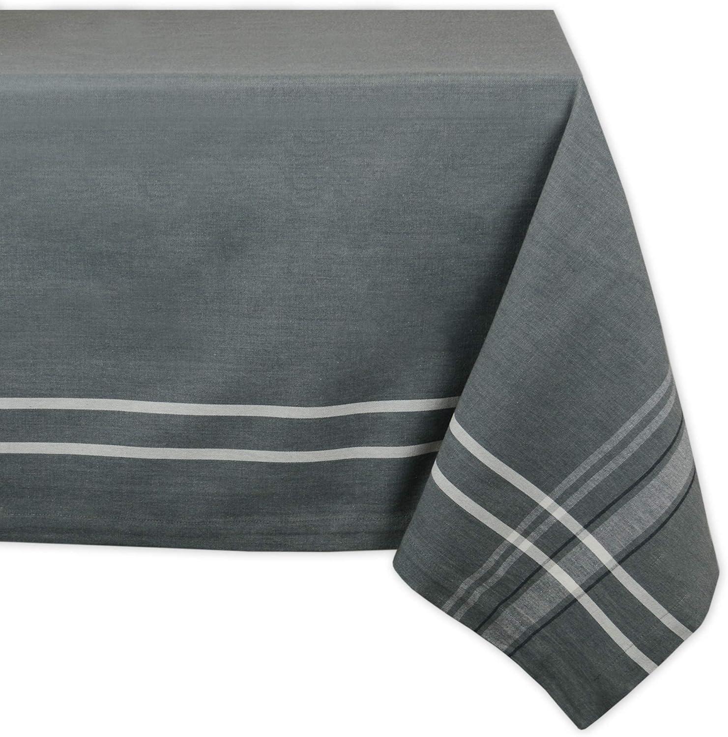 Farmhouse Stripe 104"x60" Lightweight Fabric Tablecloth in Gray Chambray