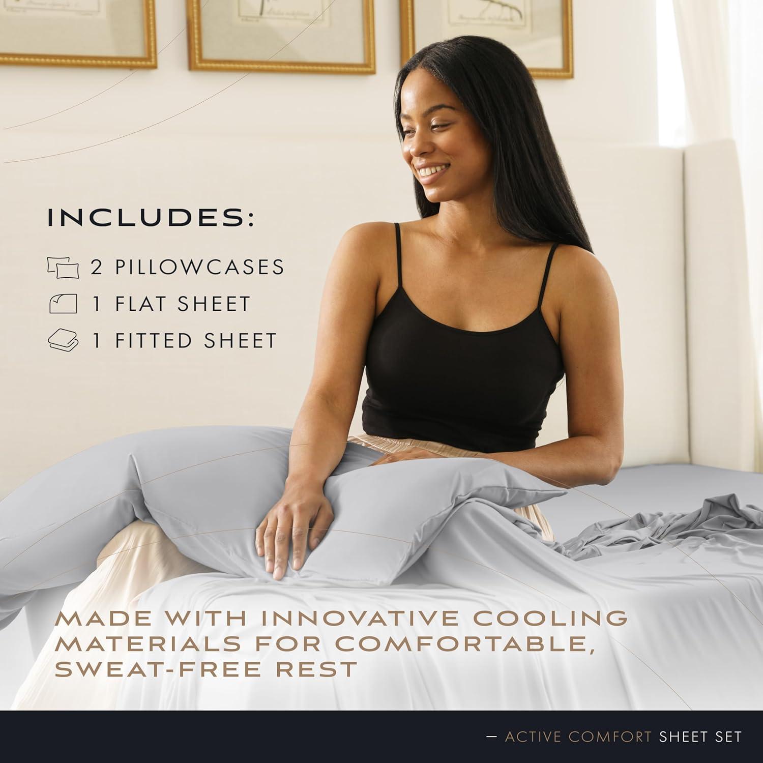 SHEEX Active Comfort Sheet Set with 2 Pillowcases, King/California King - Cooling - Breathable - Deep Pocket - Moisture-Wicking, Pewter
