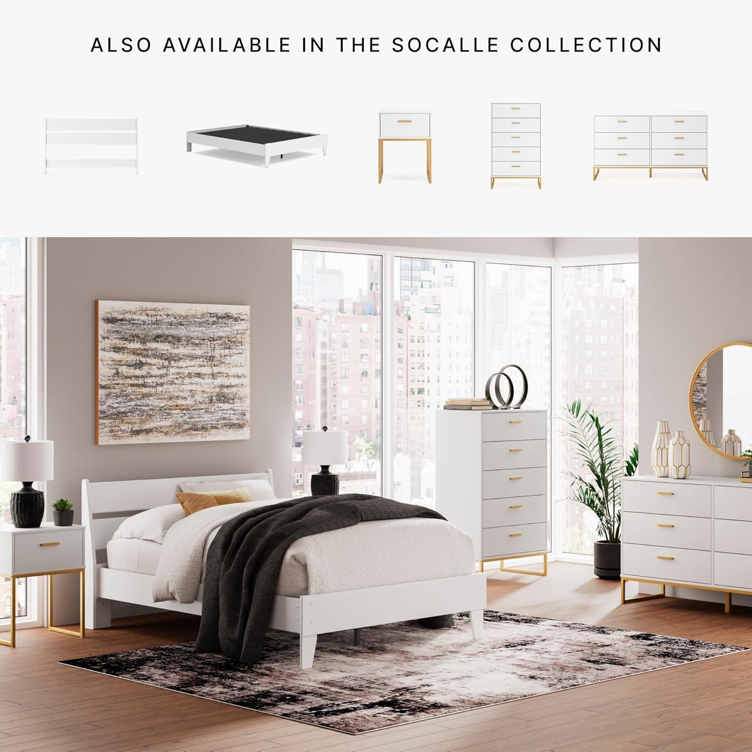 Signature Design by Ashley Socalle 5 Drawer Tall Dresser, White/Gold