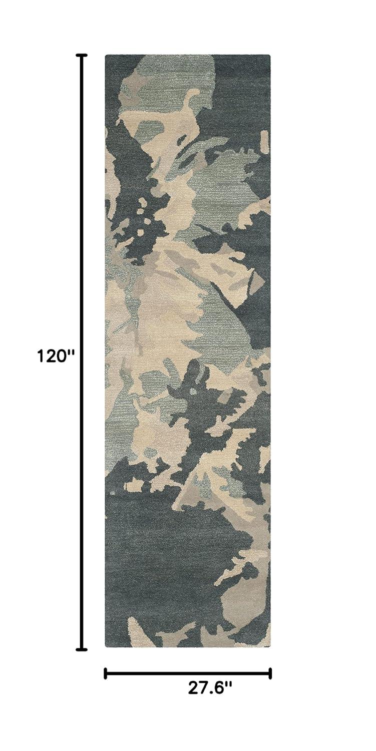 SAFAVIEH Bella Faye Abstract Camo Wool Runner Rug, Steel Blue, 2'3" x 10'