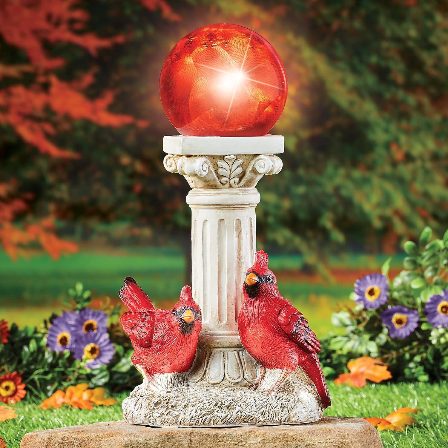 Solar Powered Hand-Painted Red Cardinals Garden Light