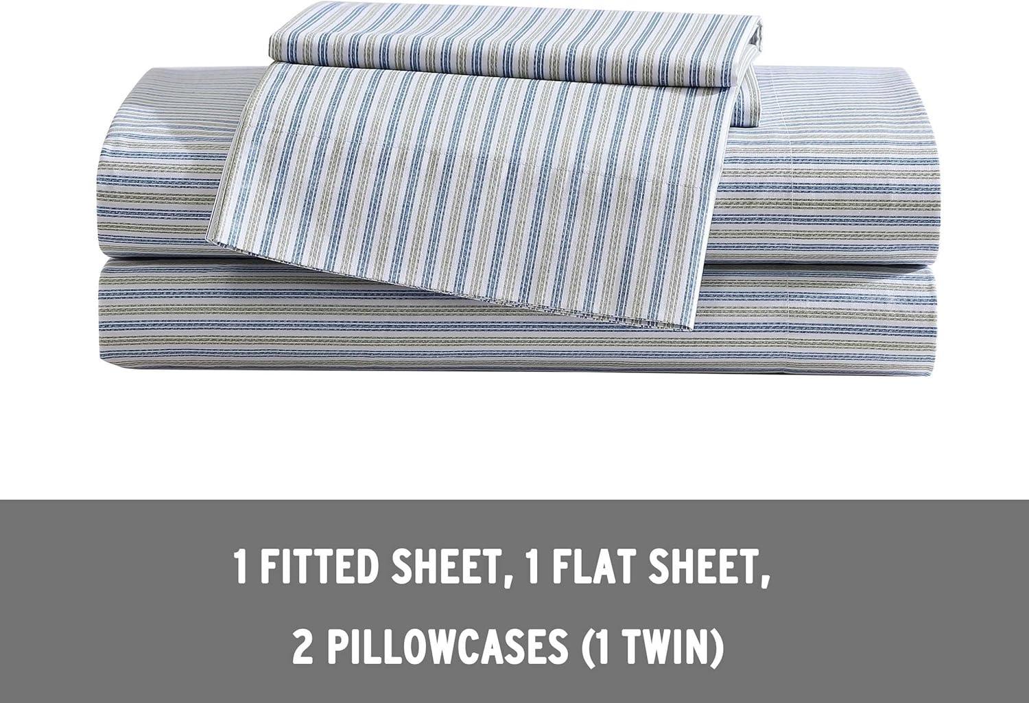 Eddie Bauer Ticking Stripe Navy Twin Sheet Set