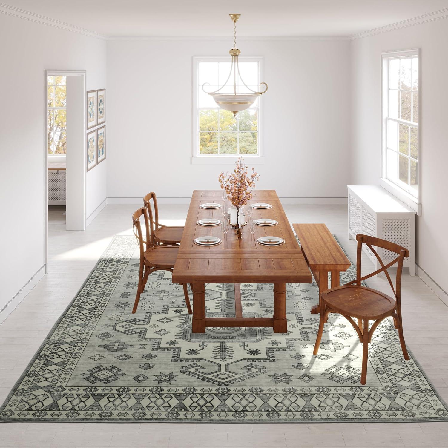Machine Washable Thin Area Rug - Oriental Vintage Rust Red Kitchen, Bedroom, Hallway, Bathroom, and Entryway 3x5 Rugs - Stain and Water-Resistant - Non-Slip - Pet and Kid Friendly