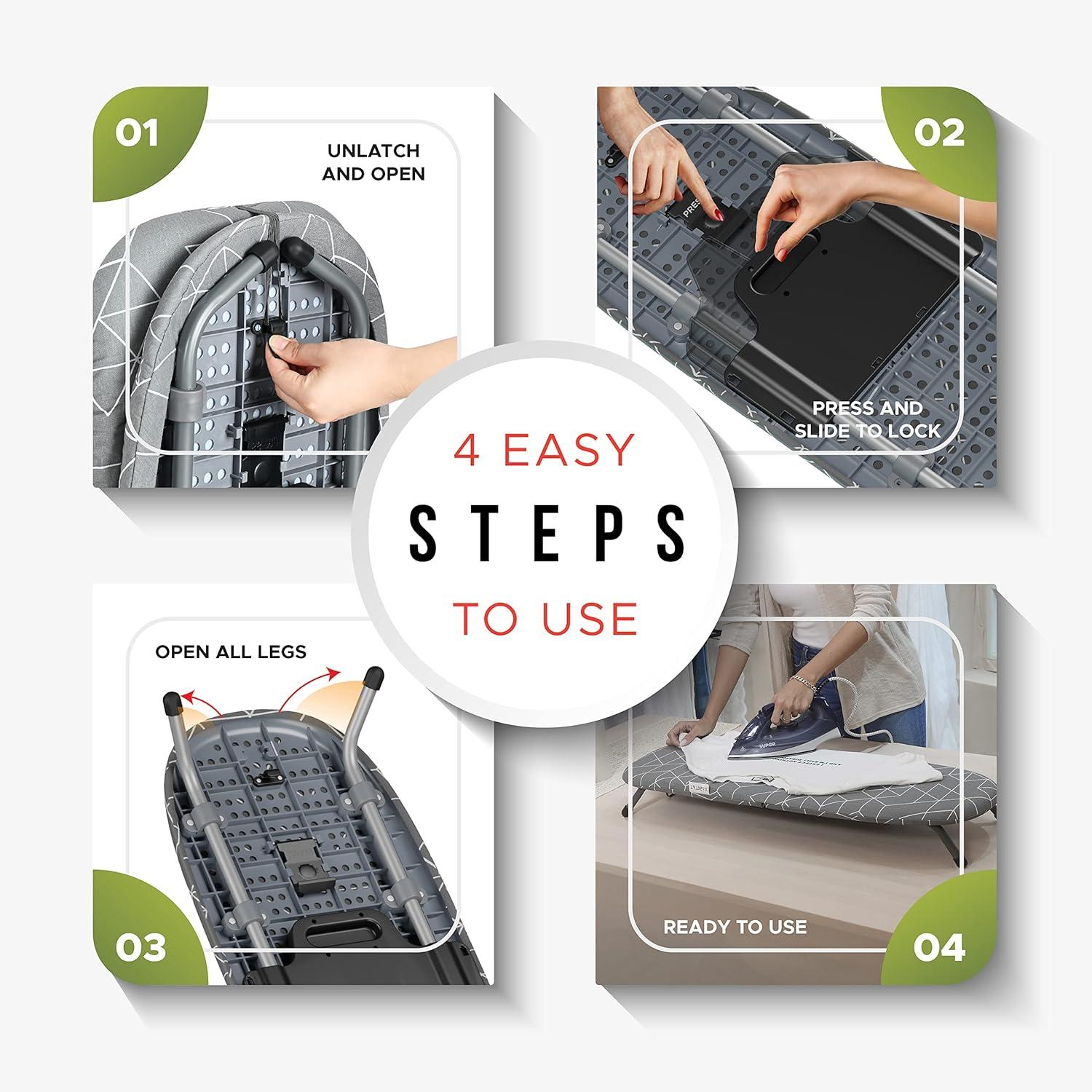 XABITAT Table Top Ironing Board with Wall Mount, D-Crease, Portable Space Saving Mini Laundry Room Iron Board, Foldable Small Ironing Board, Grey