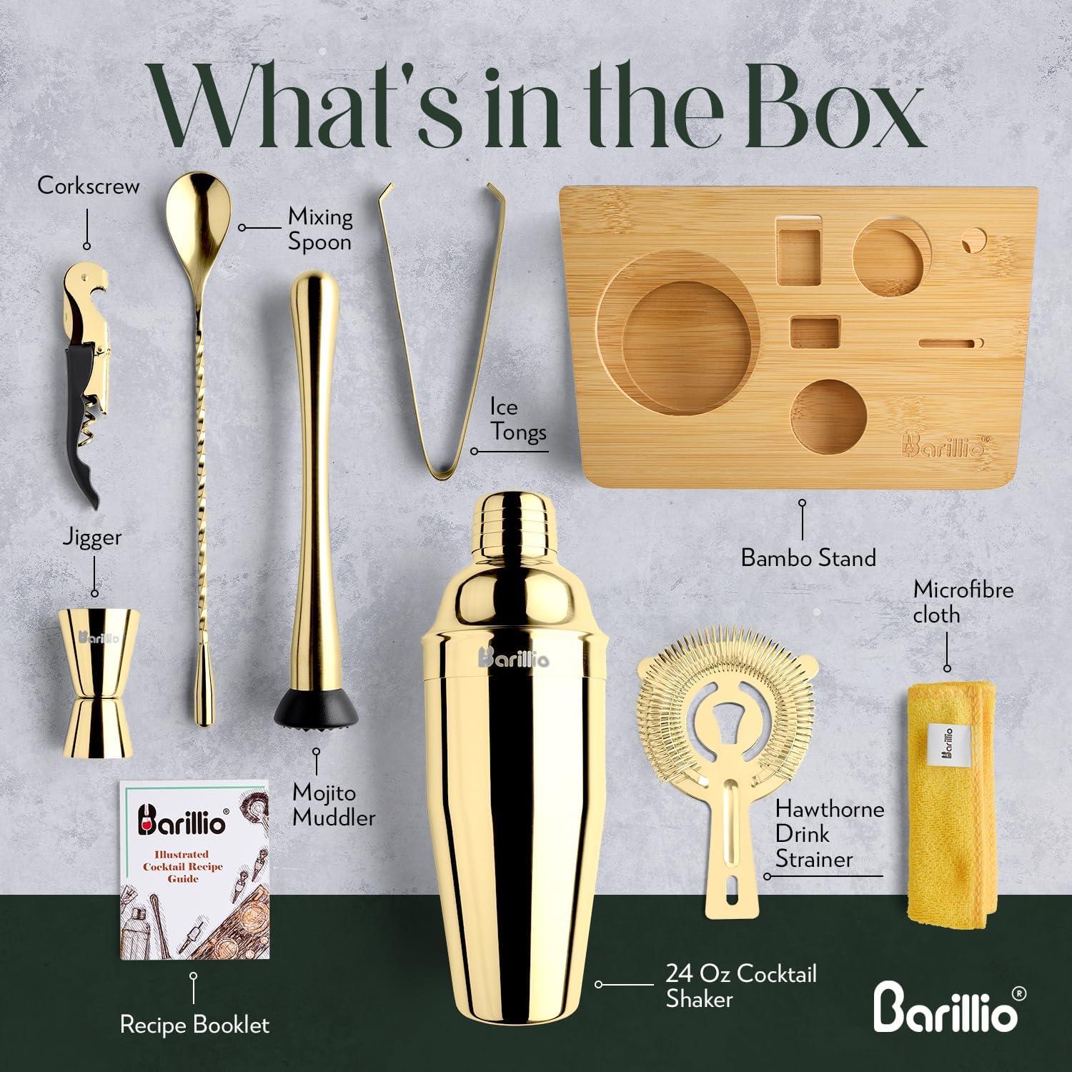 Rose Gold Stainless Steel Bartender Kit with Bamboo Stand