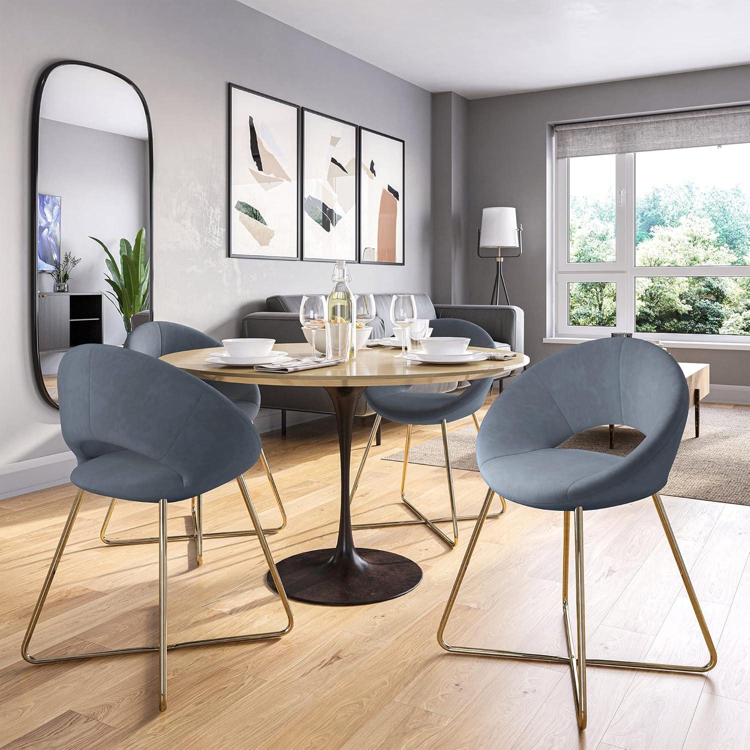 BELLEZE Velvet Modern Accent Chair Vanity Chair Set of 2, Comfy Makeup Chair with Back Living Room Chair, Upholstered Dining Chairs Leisure Armchair with Golden Metal Legs - Ezra (Dark Grey)