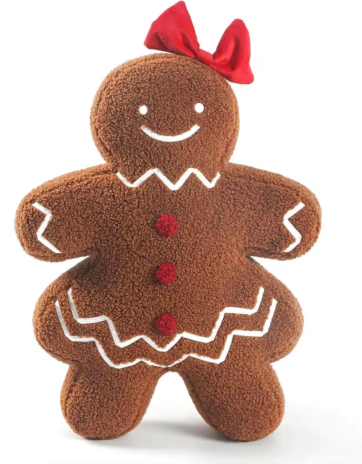 Christmas Decoration Cute Plush Sherpa Gingerbread Girl Cushion Pillow with Filling Soft Comfort Plush Home Decor Pillows