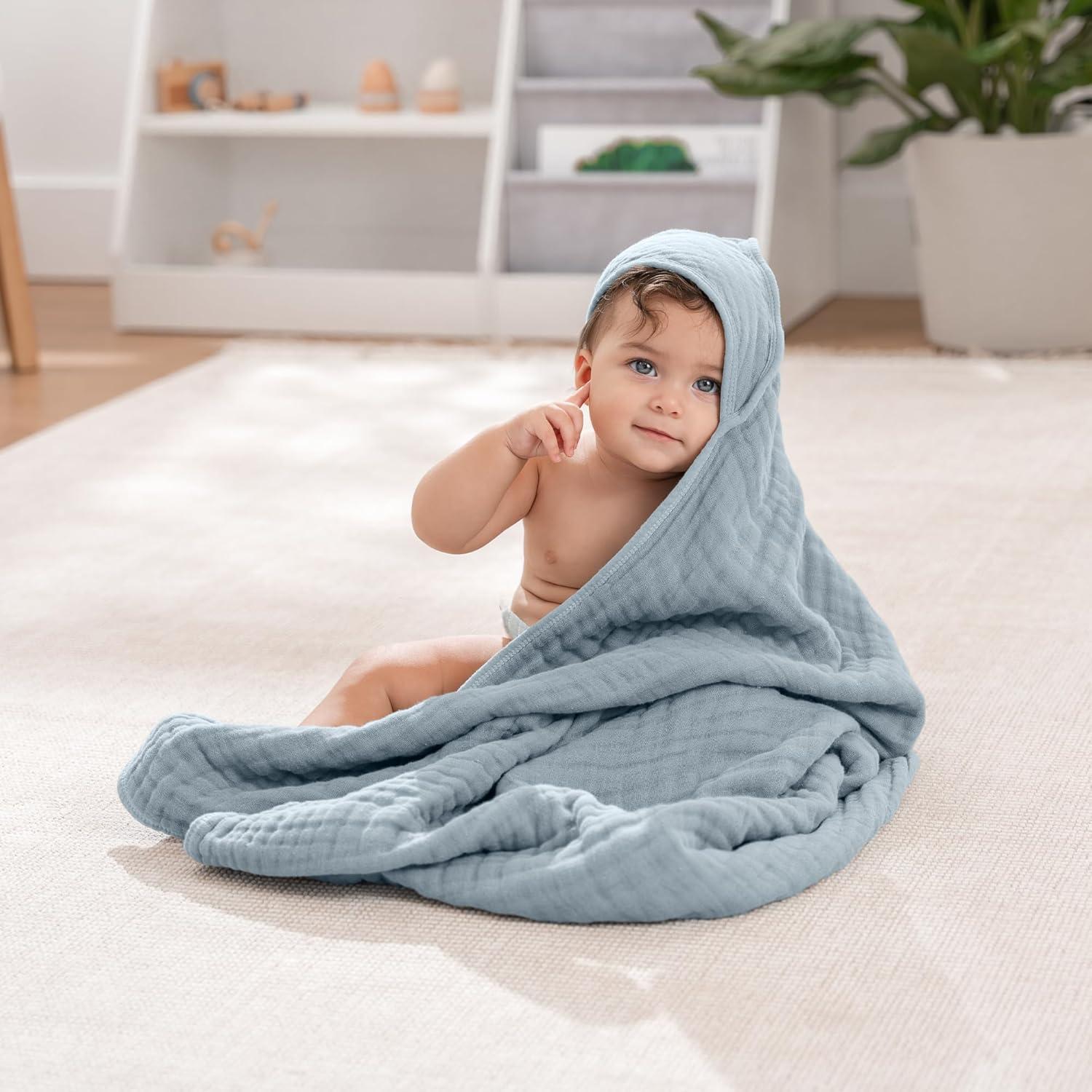 Comfy Cubs Comfy Cubs Hooded Baby Towels - 6 Layer, 100% Muslin Cotton - Large 32 X 32 Inch - 2-Pack Unisex (Set of 2)