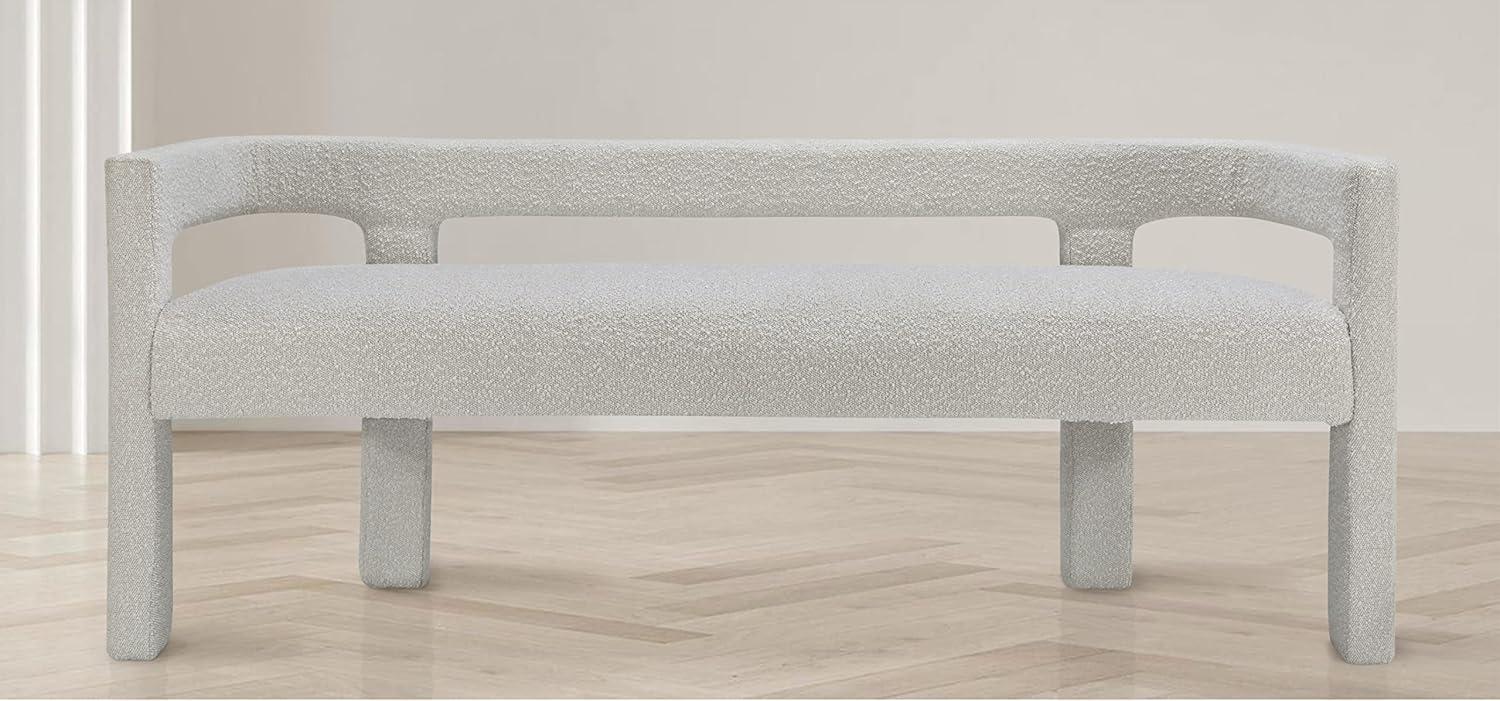 Meridian Furniture Boucle Fabric Contemporary Bedroom Fabric Bench with Rounded Back, Cream