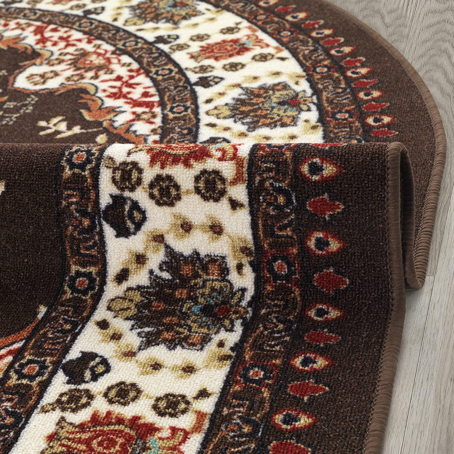 Antep Rugs Alfombras Oriental Traditional 5x7 Non-Skid (Non-Slip) Low Profile Pile Rubber Backing Indoor Area Rugs (Brown, 5' x 7' Oval)
